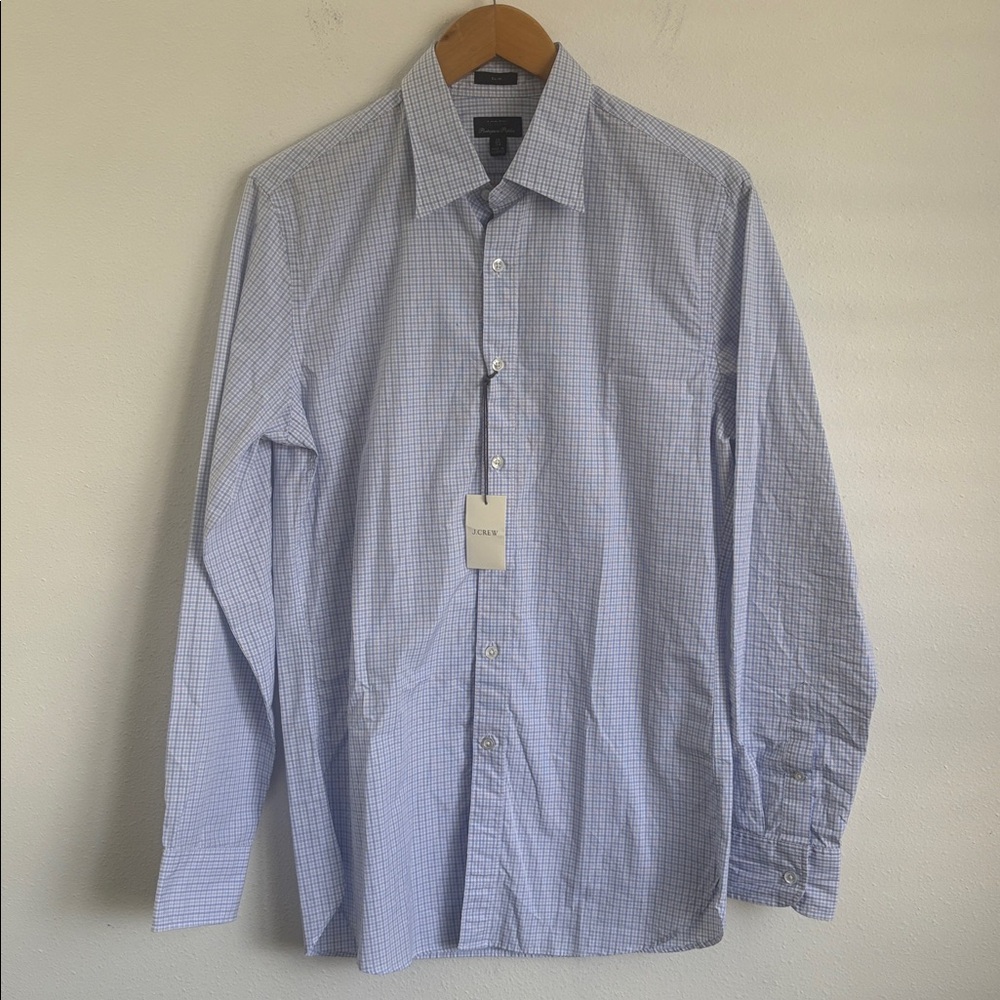 J Crew Portuguese cotton poplin shirt Size 15 34 Blue‎ Check